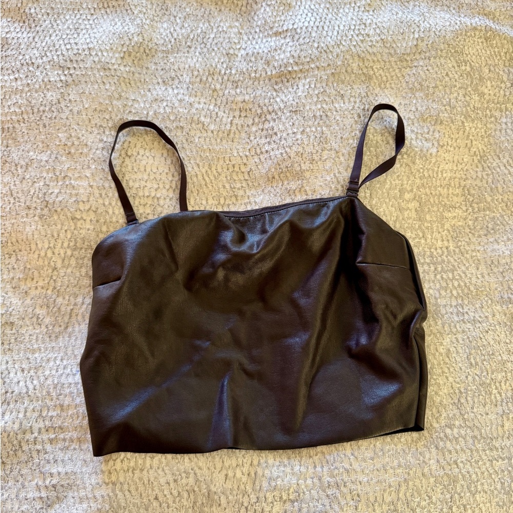 Skims faux leather crop strapless top in brown. Never worn. Large